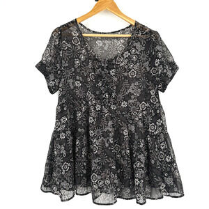 VTG Y2K Apt. 9 Babydoll Sheer Top Large Dark Fairy Whimsical Floral 90s Tiered
